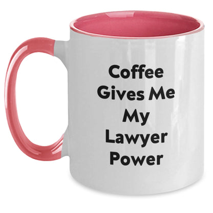 Funny Lawyer Gifts from Friends - 'Coffee Gives Me My Lawyer Power' Two Tone Mug for Lawyer on Birthday - Victory Thru Vision