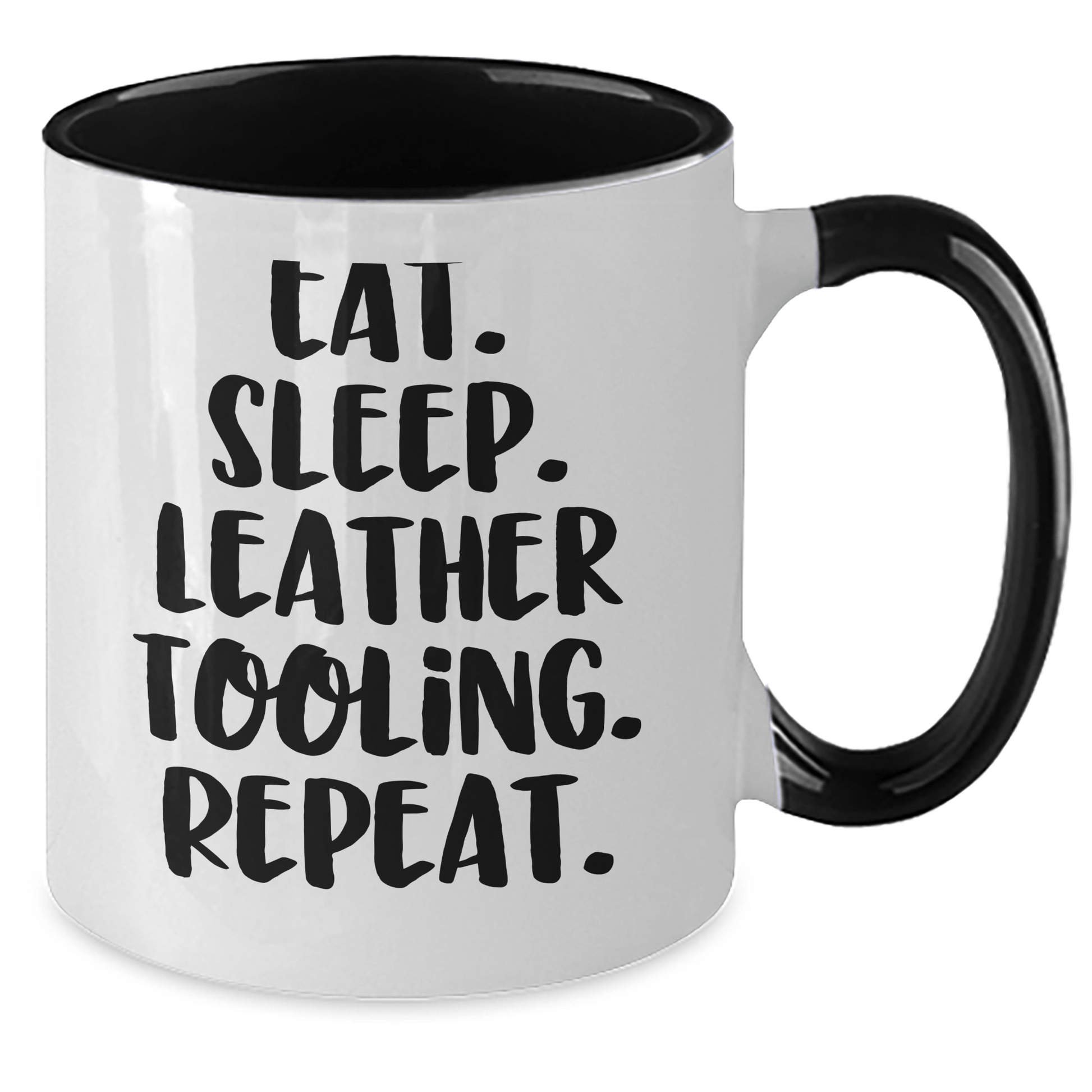 Funny Leather Tooling Gifts for Men - Eat. Sleep. Repeat. Two Tone Coffee Mug for Father's Day - Victory Thru Vision 