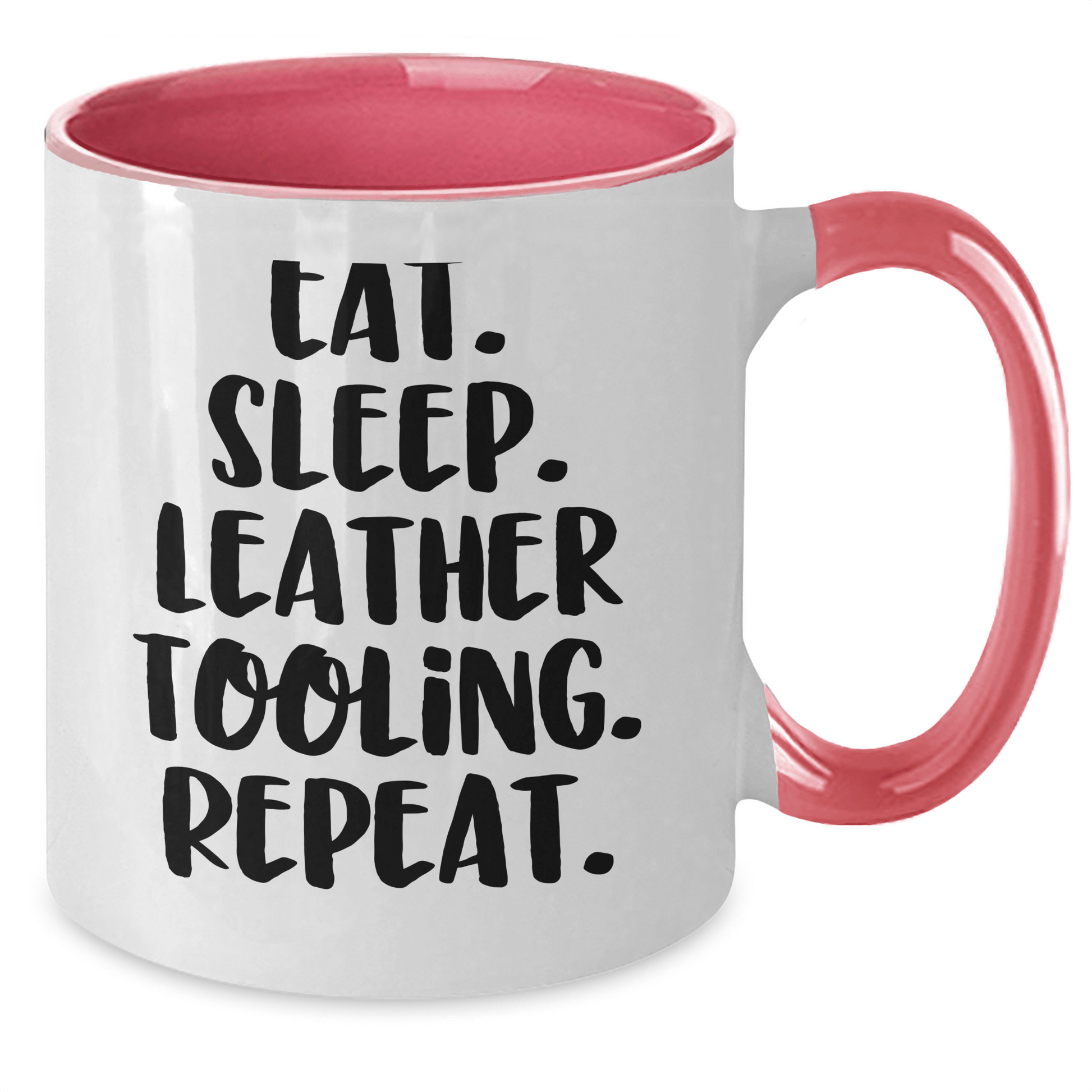 Funny Leather Tooling Gifts for Men - Eat. Sleep. Repeat. Two Tone Coffee Mug for Father's Day - Victory Thru Vision 