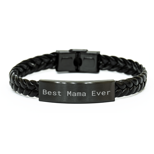 Funny Mama Gifts from Men, Unique Interlaced Leather Bracelet 'Best Mama Ever' for Her, Father's Day Unique Gifts for Family - Victory Thru Vision 