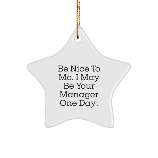 Funny Manager Star Ornament, Be Nice To Me. I May Be Your Manager One Day. Gifts from Friends to Coworkers, Perfect for Christmas - Victory Thru Vision