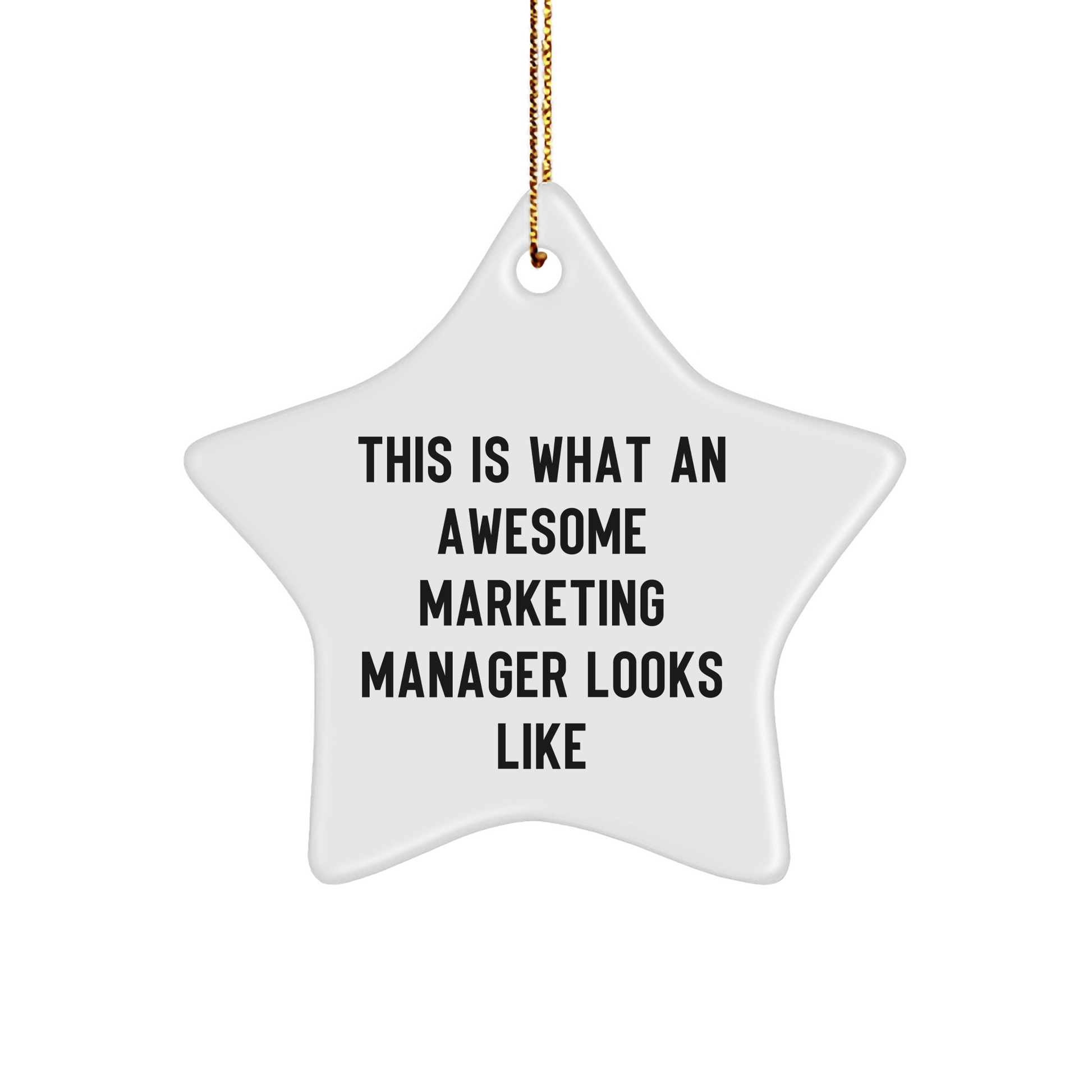 Funny Marketing Manager Gifts: 'This Is What An Awesome Marketing Manager Looks Like' Star Ornament for Christmas, Gifts from Family, Friends, or Coworkers to Marketing Manager - Victory Thru Vision 