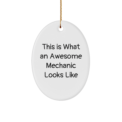 Funny Mechanic Gifts from Friends for Awesome Mechanics This Is What An Awesome Mechanic Looks Like Oval Ornament - Victory Thru Vision 