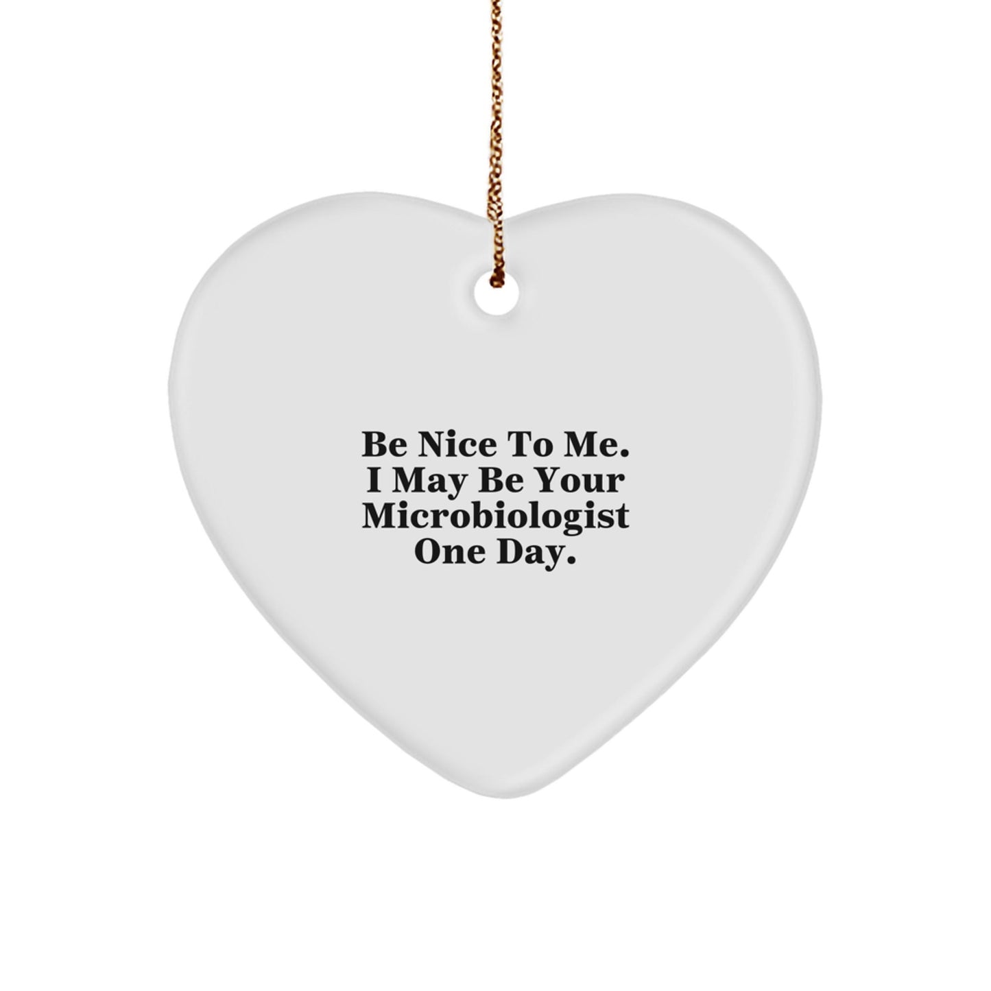 Funny Microbiologist Gifts from Friends - Be Nice To Me. I May Be Your Microbiologist One Day. Heart Ornament for Christmas - Victory Thru Vision