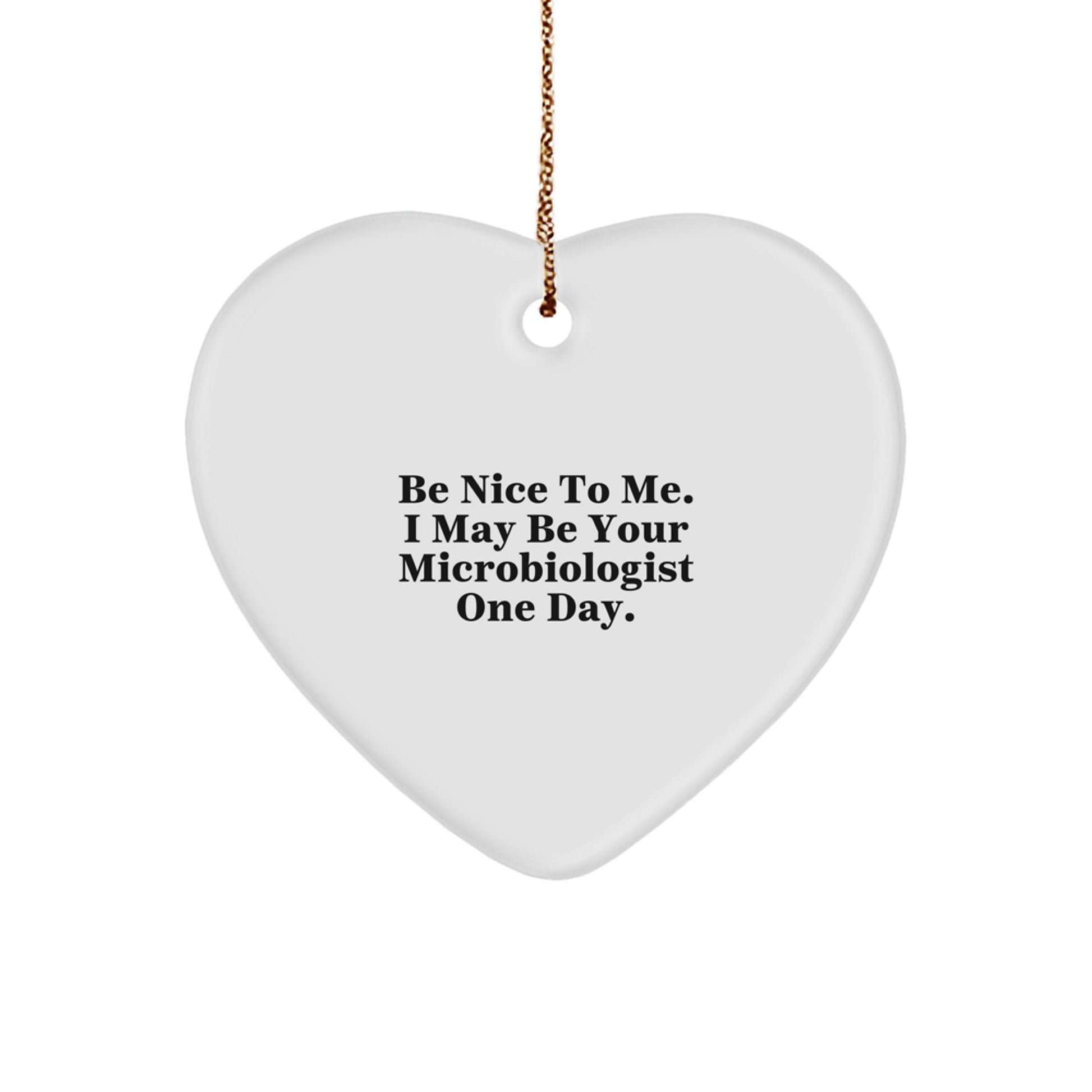 Funny Microbiologist Gifts from Friends - Be Nice To Me. I May Be Your Microbiologist One Day. Heart Ornament for Christmas - Victory Thru Vision