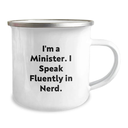 Funny Minister Gifts: I'm A Minister. I Speak Fluently In genius. Birthday Camping Mug for Men, Women, Friends, Coworkers, Family - Victory Thru Vision