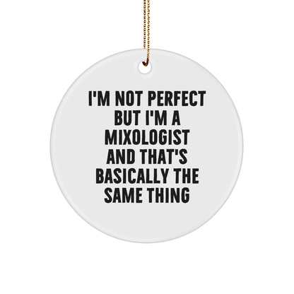 Funny Mixologist Gifts from Friends for Christmas - 'I'm Not Perfect' Circle Ornament, Unique Present for Him or Her - Victory Thru Vision