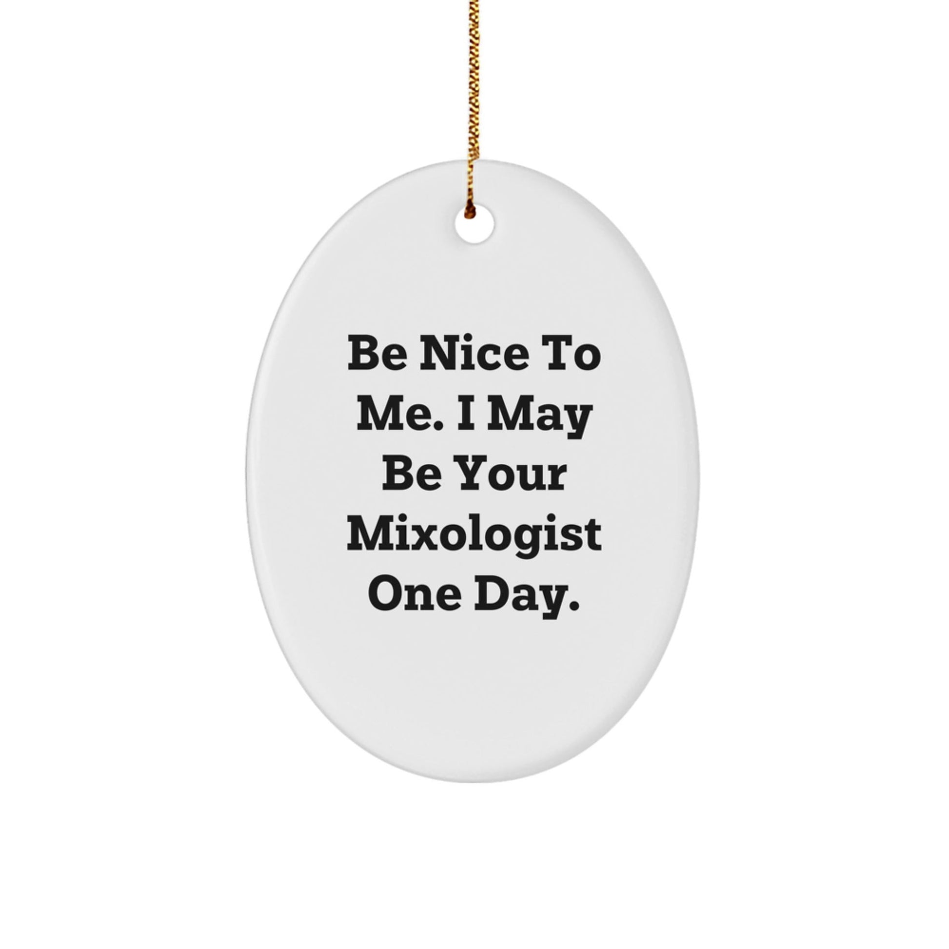 Funny Mixologist Gifts Oval Ornament Be Nice To Me I May Be Your Mixologist One Day Christmas Memorable Present for Men or Women Friends Coworkers Family - Victory Thru Vision