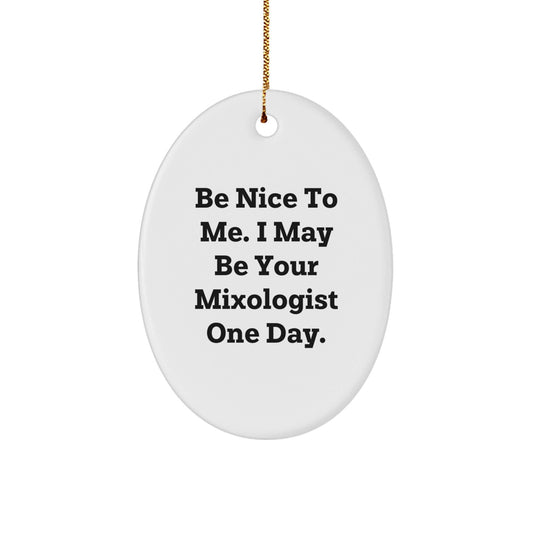 Funny Mixologist Gifts Oval Ornament Be Nice To Me I May Be Your Mixologist One Day Christmas Memorable Present for Men or Women Friends Coworkers Family - Victory Thru Vision