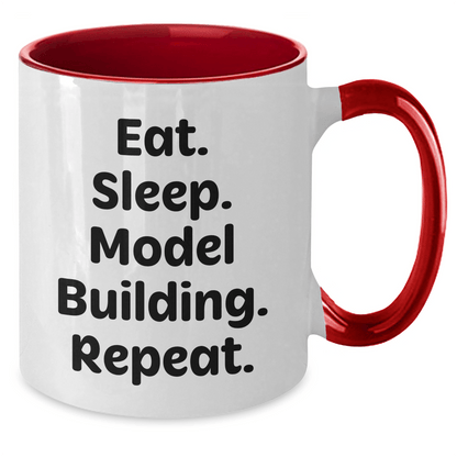 Funny Model Building Gifts from Friends for Graduation Two Tone Coffee Mugs - Eat. Sleep. Model Building. Repeat. - Victory Thru Vision 