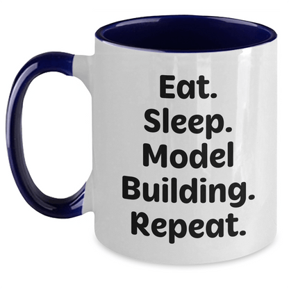 Funny Model Building Gifts from Friends for Graduation Two Tone Coffee Mugs - Eat. Sleep. Model Building. Repeat. - Victory Thru Vision 