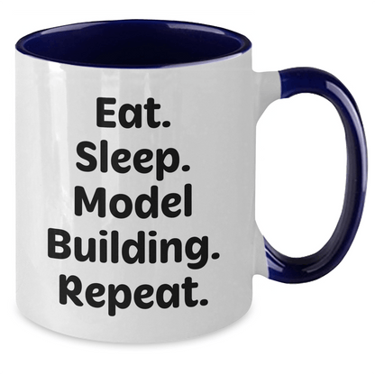 Funny Model Building Gifts from Friends for Graduation Two Tone Coffee Mugs - Eat. Sleep. Model Building. Repeat. - Victory Thru Vision 