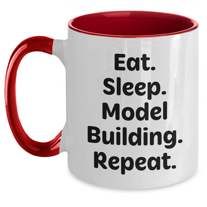 Funny Model Building Gifts from Friends for Graduation Two Tone Coffee Mugs - Eat. Sleep. Model Building. Repeat. - Victory Thru Vision 