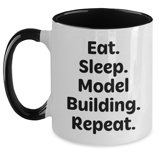 Funny Model Building Gifts from Friends for Graduation Two Tone Coffee Mugs - Eat. Sleep. Model Building. Repeat. - Victory Thru Vision 