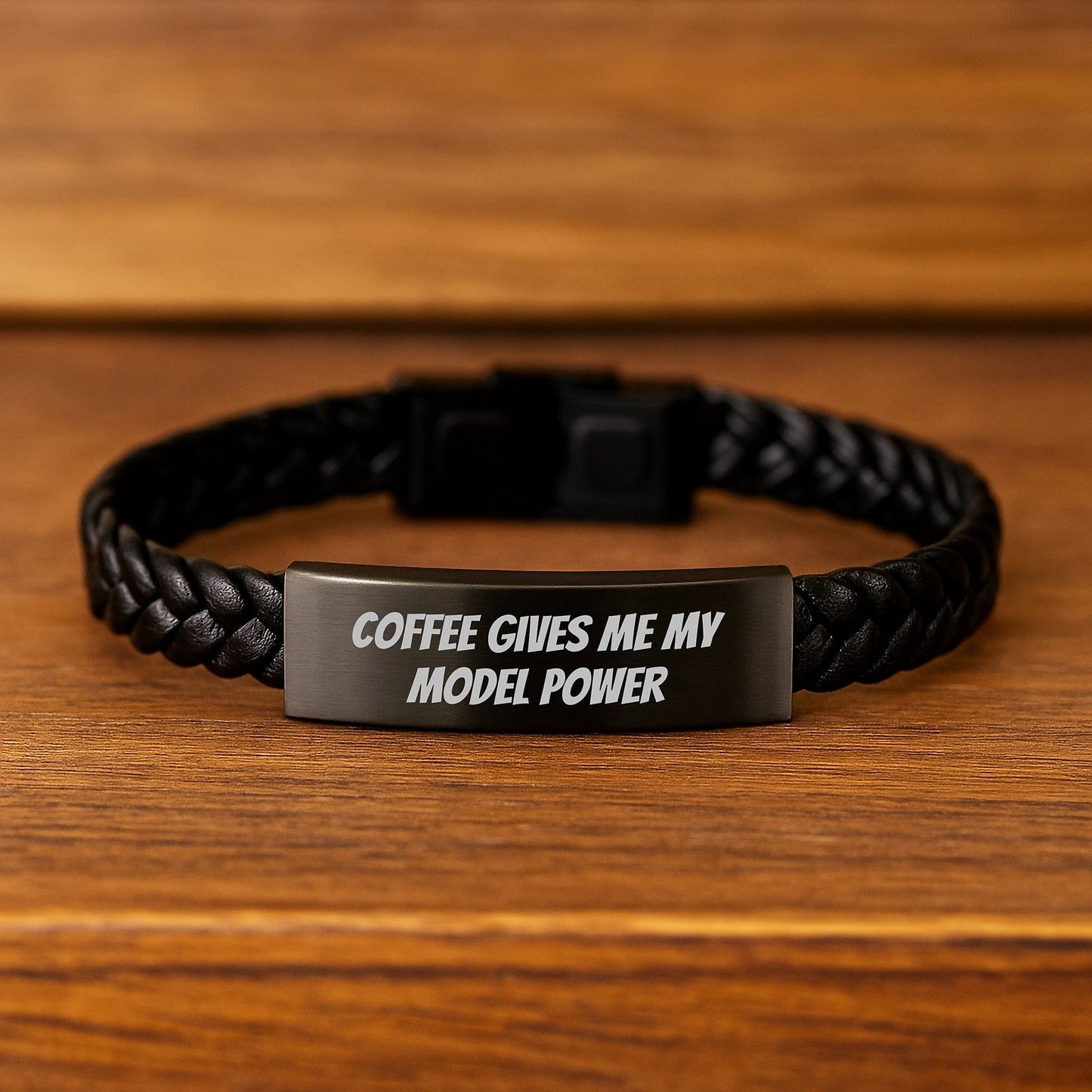 Funny Model Gifts, Coffee Gives Me My Model Power Interlaced Leather Bracelet for Birthday, Gifts from Family to Model - Victory Thru Vision