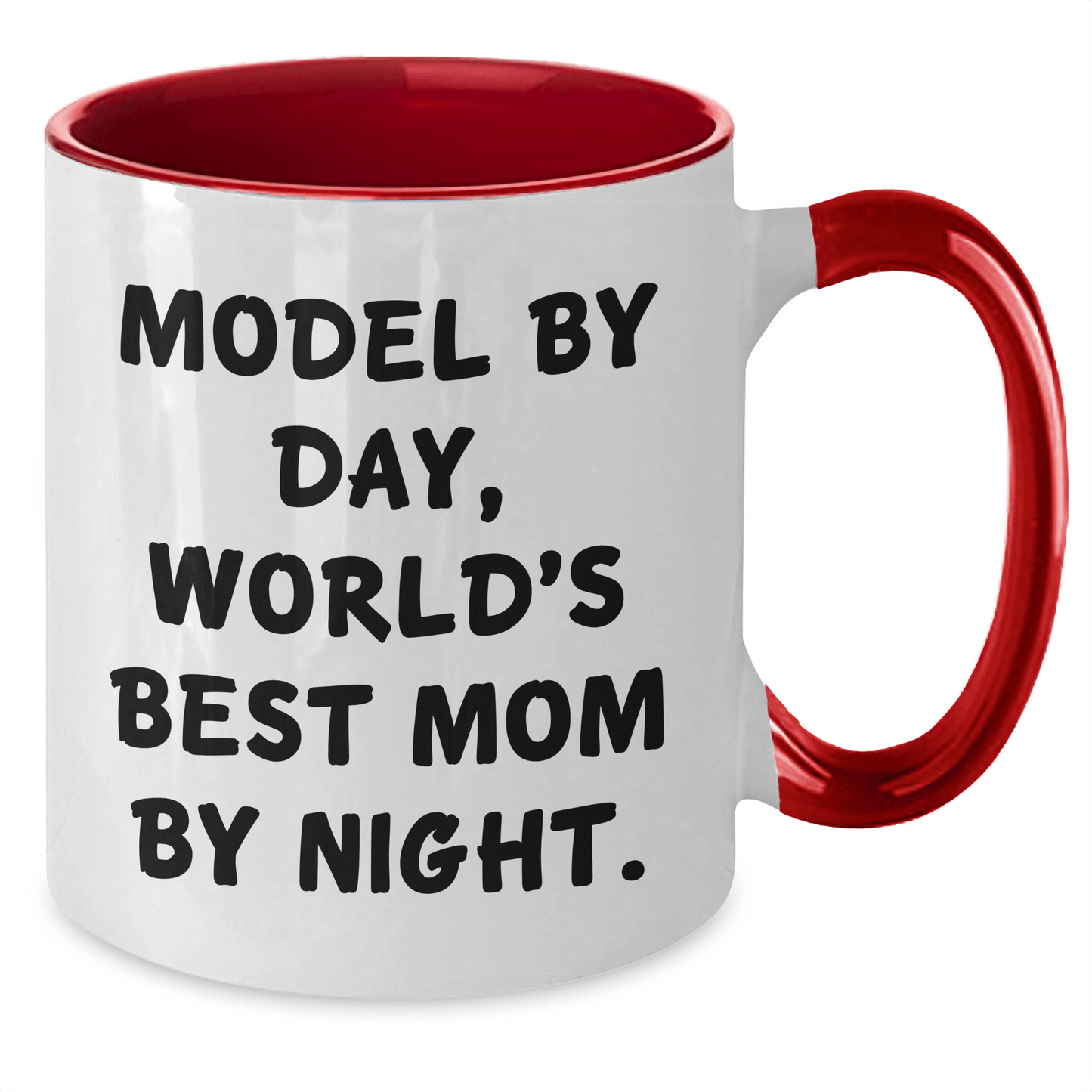 Funny Model Gifts - Model By Day, World's Best Mom By Night Two Tone Coffee Mug, Father's Day Unique Gifts from Men to Model - Victory Thru Vision 