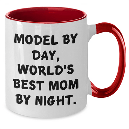 Funny Model Gifts - Model By Day, World's Best Mom By Night Two Tone Coffee Mug, Father's Day Unique Gifts from Men to Model - Victory Thru Vision 