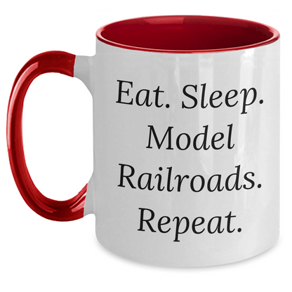 Funny Model Railroads Gifts for Him - Eat. Sleep. Model Railroads. Repeat. Two Tone Coffee Mug, Father's Day Unique Gifts from Friends or Family - Victory Thru Vision 