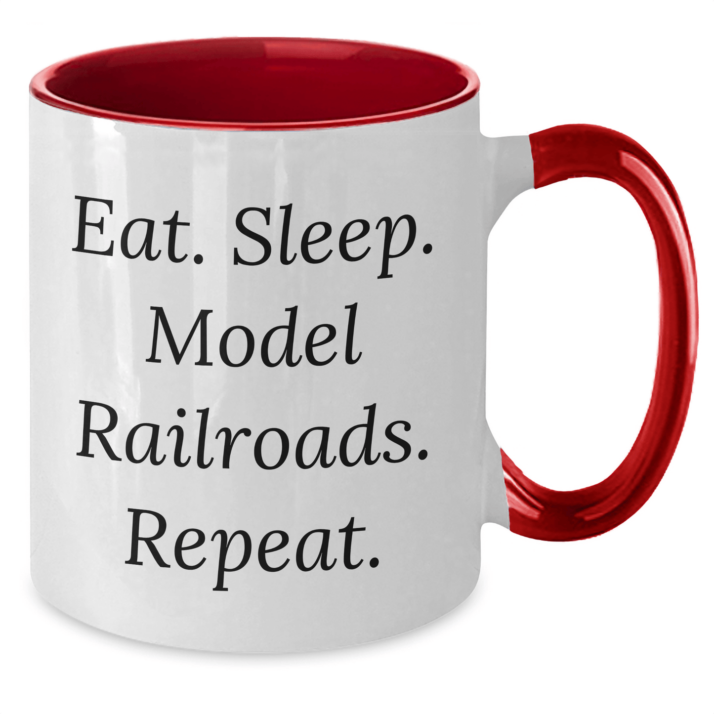 Funny Model Railroads Gifts for Him - Eat. Sleep. Model Railroads. Repeat. Two Tone Coffee Mug, Father's Day Unique Gifts from Friends or Family - Victory Thru Vision 