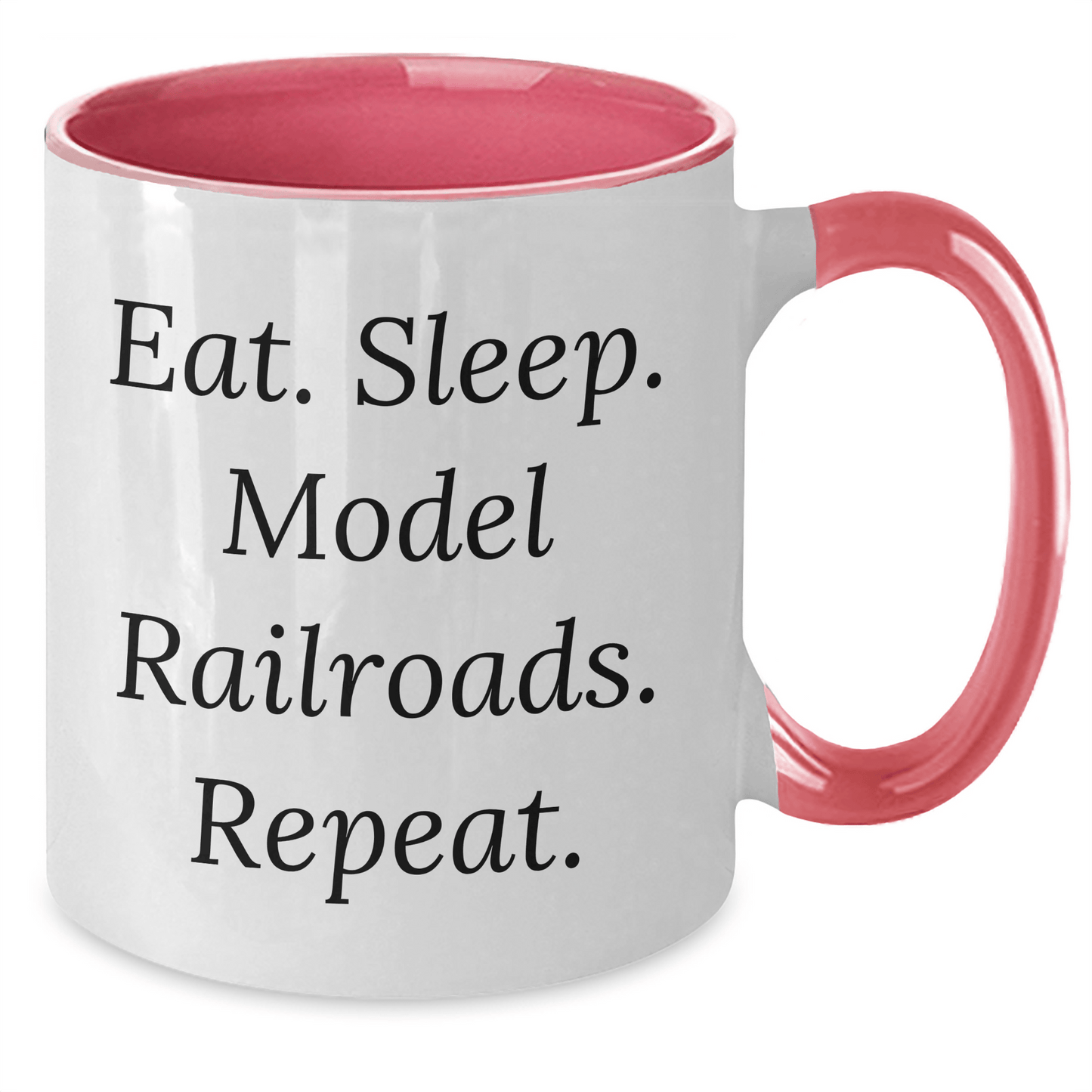 Funny Model Railroads Gifts for Him - Eat. Sleep. Model Railroads. Repeat. Two Tone Coffee Mug, Father's Day Unique Gifts from Friends or Family - Victory Thru Vision 
