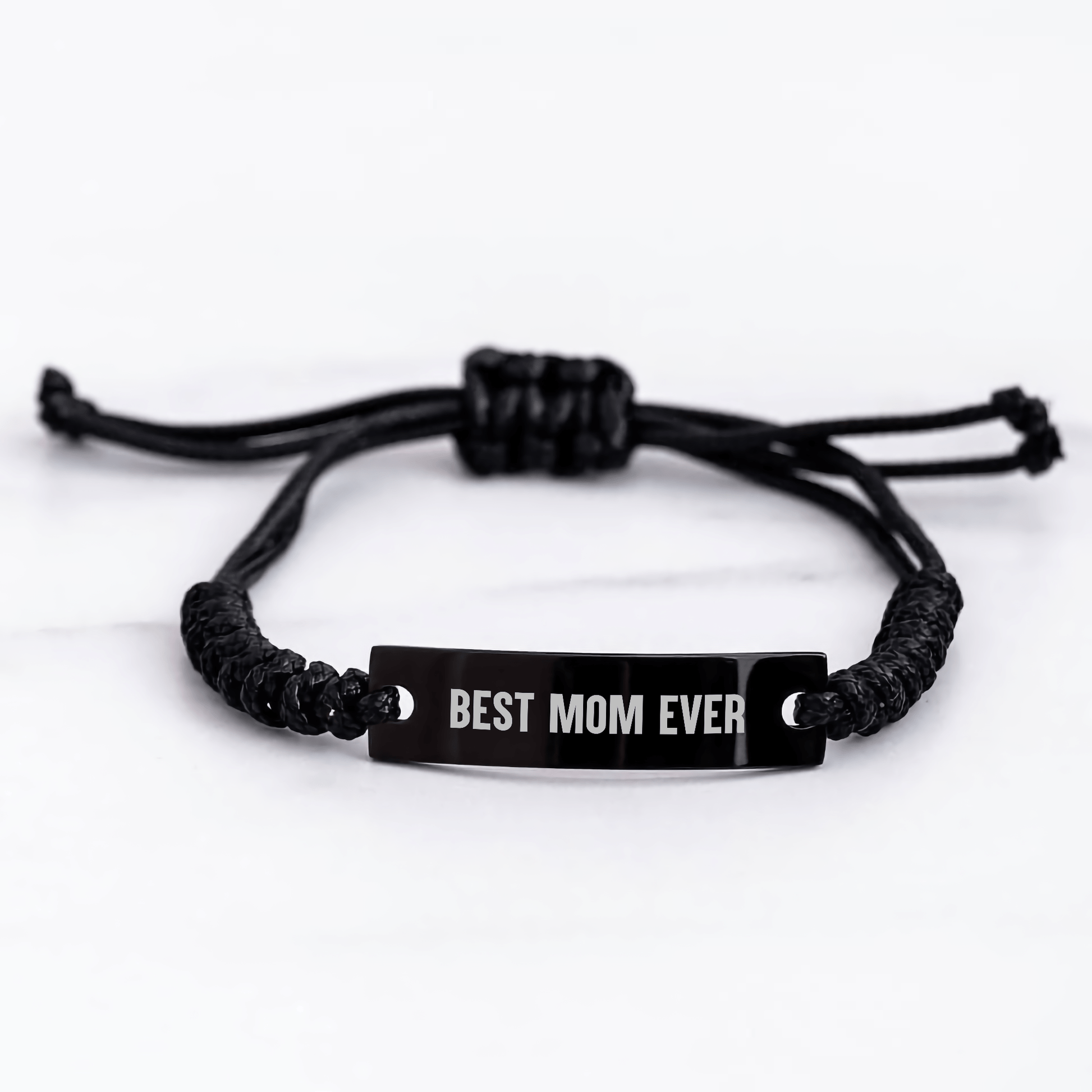 Funny Mom Gifts from Family - 'Best Mom Ever' Engraved Rope Bracelet for Mom, Adjustable Black Stainless Steel with Interlaced Rope, Perfect Father's Day Unique Gifts - Victory Thru Vision 