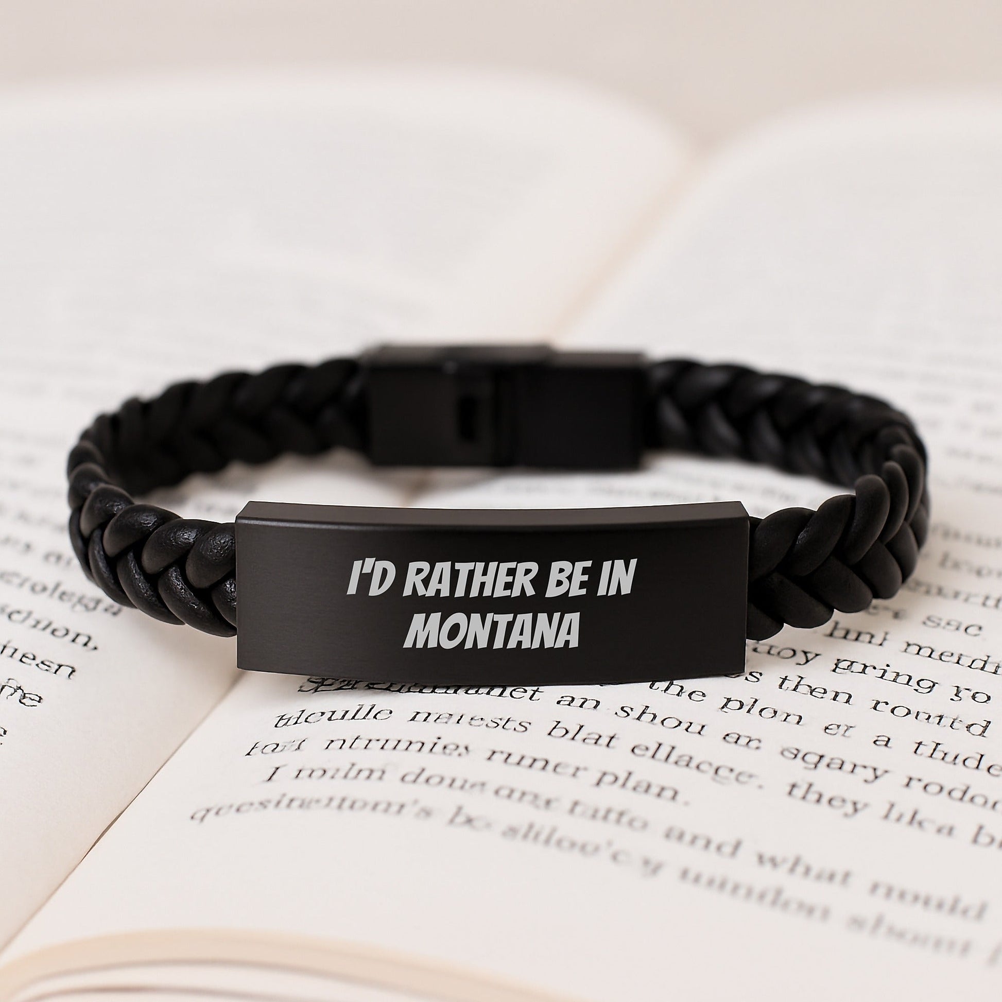 Funny Montana Gifts for Men - 'I'd Rather Be In Montana' Interlaced Leather Bracelet for Birthday, Gifts from Friends, Gifts for Men, Unique Birthday Unique Gifts from Montana - Victory Thru Vision