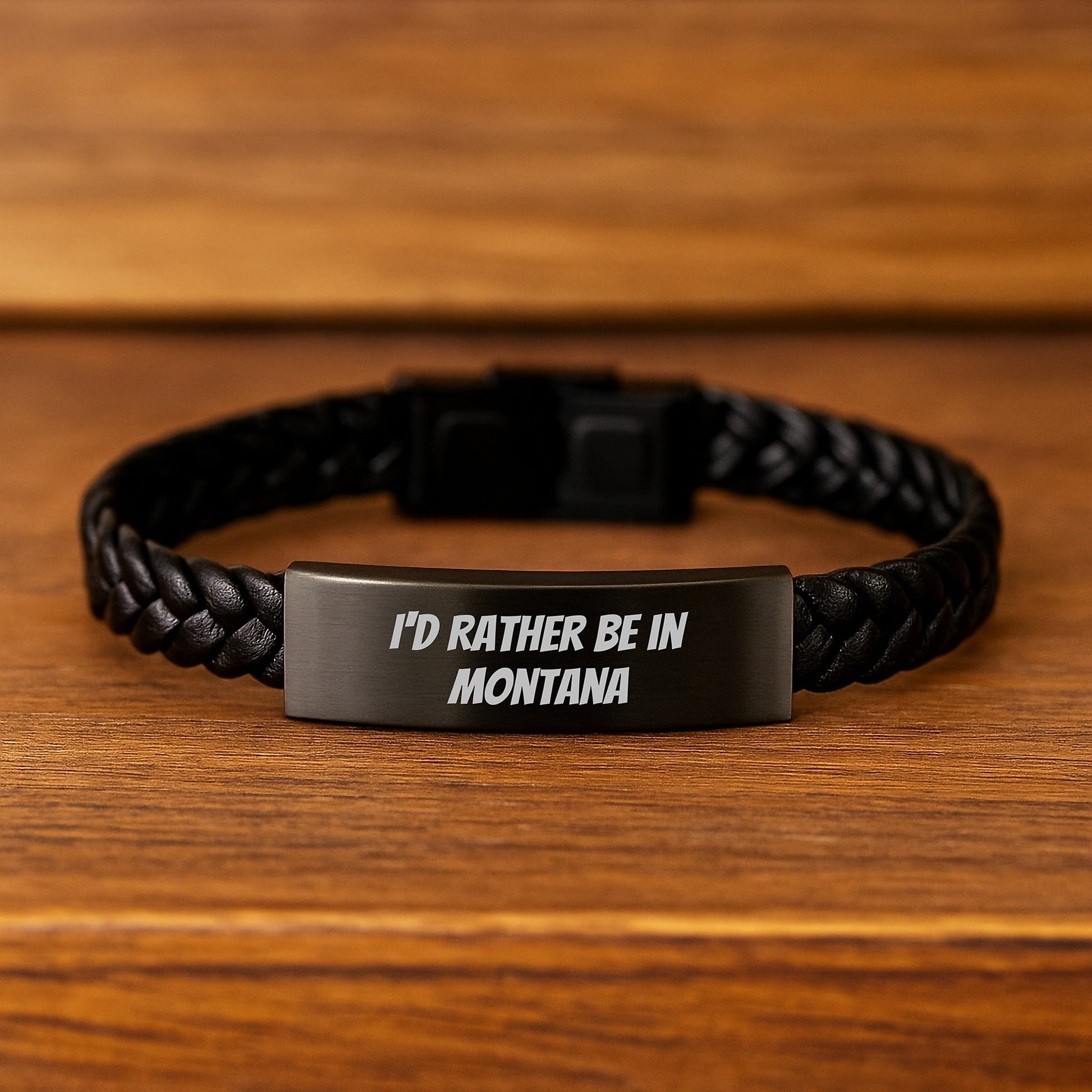 Funny Montana Gifts for Men - 'I'd Rather Be In Montana' Interlaced Leather Bracelet for Birthday, Gifts from Friends, Gifts for Men, Unique Birthday Unique Gifts from Montana - Victory Thru Vision