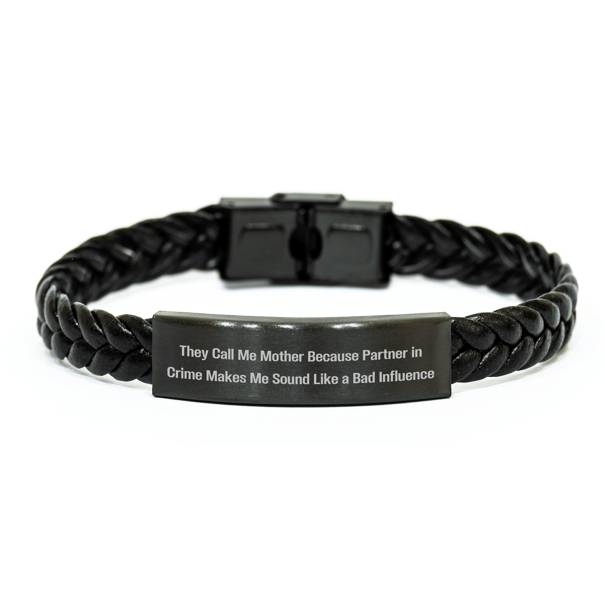 Funny Mother Quotes Interlaced Leather Bracelet, Gifts from Men to Mother, Gifts for Mother's Day - Mother's Proud, Partner in Crime, Stainless Steel & PU Leather - Victory Thru Vision 