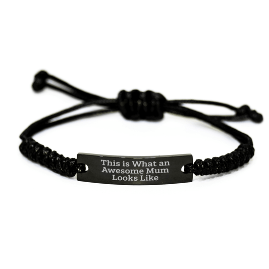 Funny Mum Gifts, Rope Bracelet for Mum, 'This Is What An Awesome Mum Looks Like' Quote, Adjustable, Black, Organza Bag, Graduation Unique Gifts from Family, Gifts for Mum - Victory Thru Vision 