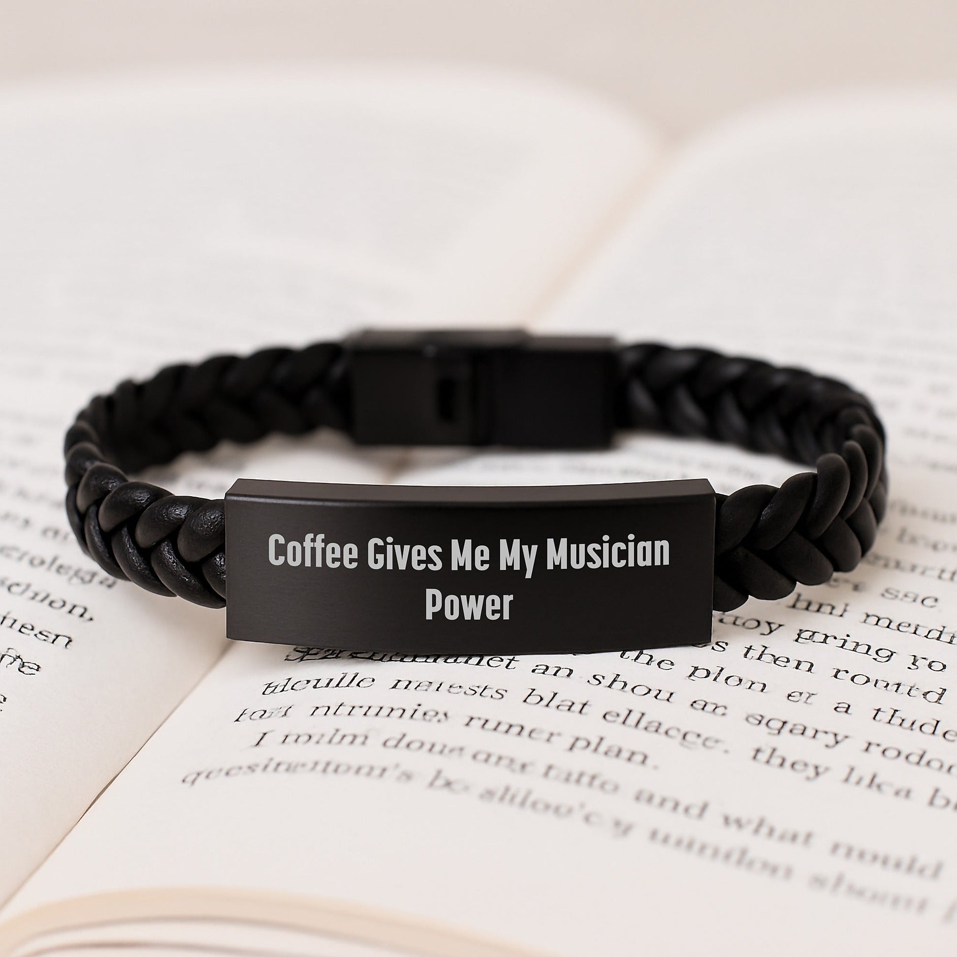 Funny Musician Gifts from Friends for Men - Coffee Gives Me My Musician Power Interlaced Leather Bracelet, Birthday Unique Gifts - Victory Thru Vision