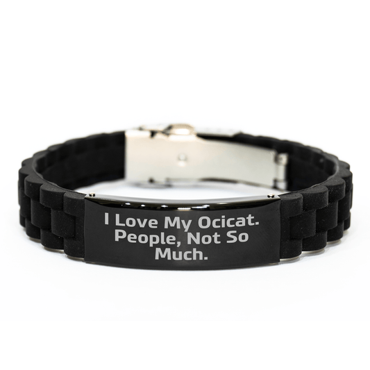 Funny Ocicat Gifts for Him, Glide lock Clasp Black Stainless Steel Silicone Adjustabe Bangle - Gifts from Friends and Family for Father's Day - Victory Thru Vision 