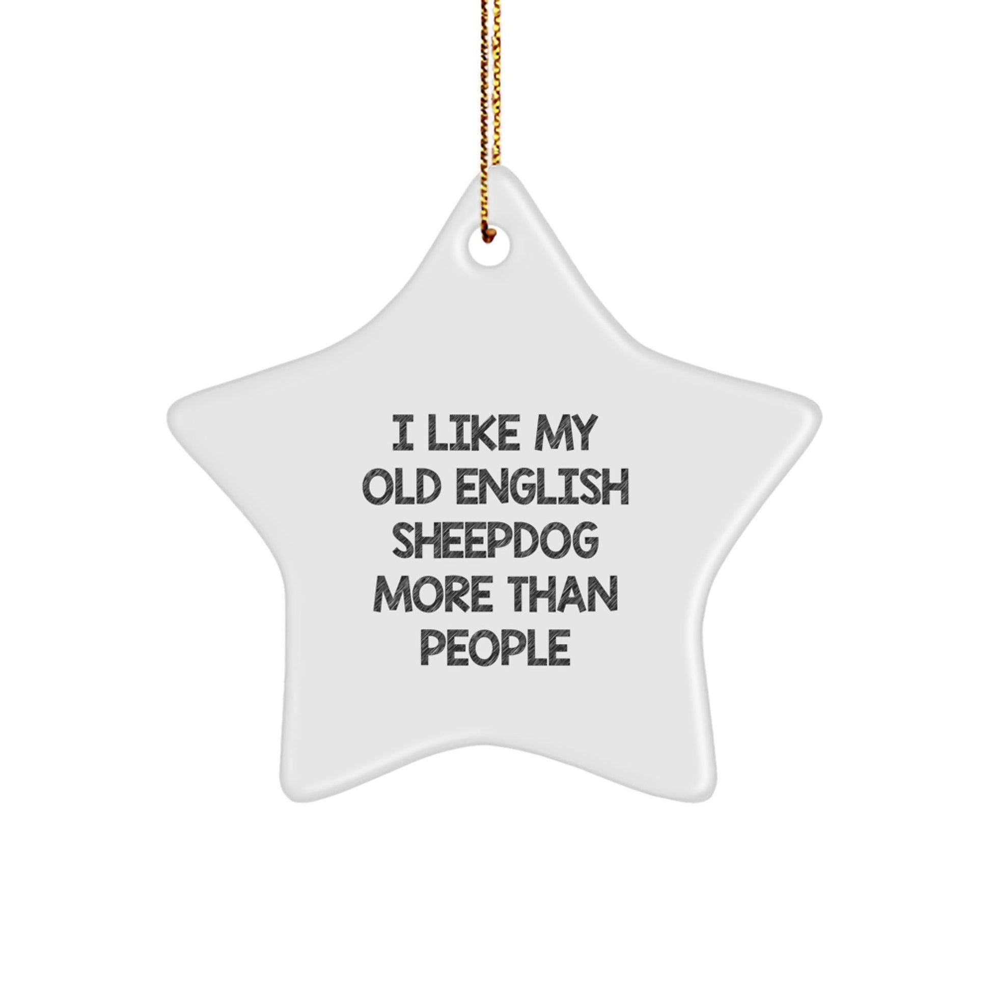 Funny Old English SheepDog Gifts for Friends, Star Ornament with Quote 'I Like My Old English SheepDog More Than People', Gifts from the Heart for Christmas Unique Gifts - Victory Thru Vision