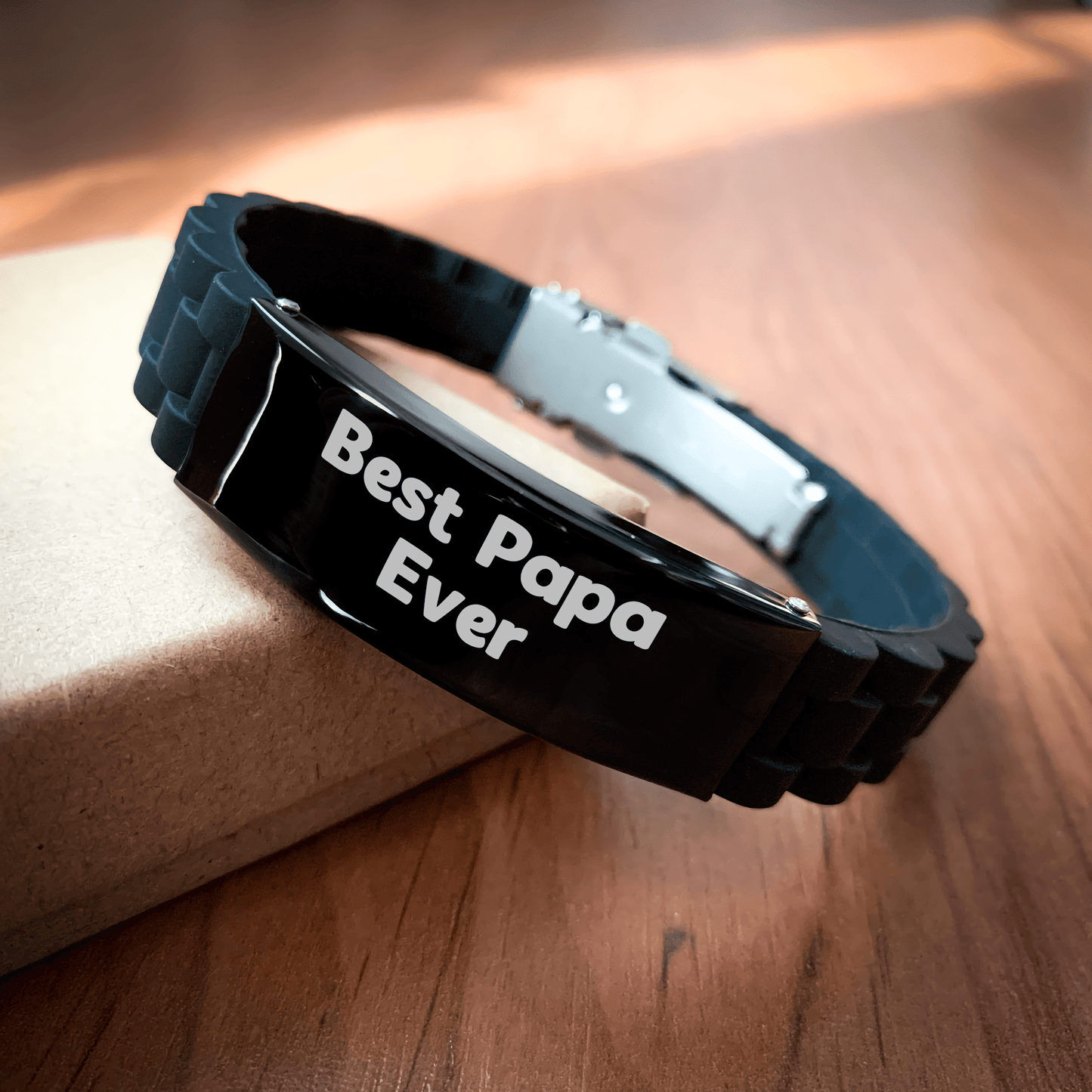 Funny Papa Ever Gifts from Friends to Papa, Glide lock Clasp Black Stainless Steel Silicone Graduation Unique Gifts - Victory Thru Vision
