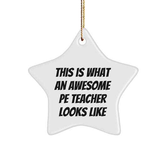 Funny PE Teacher Gifts from Friends for Christmas - Star Ornament with 'This Is What An Awesome PE Teacher Looks Like' Quote - Victory Thru Vision 