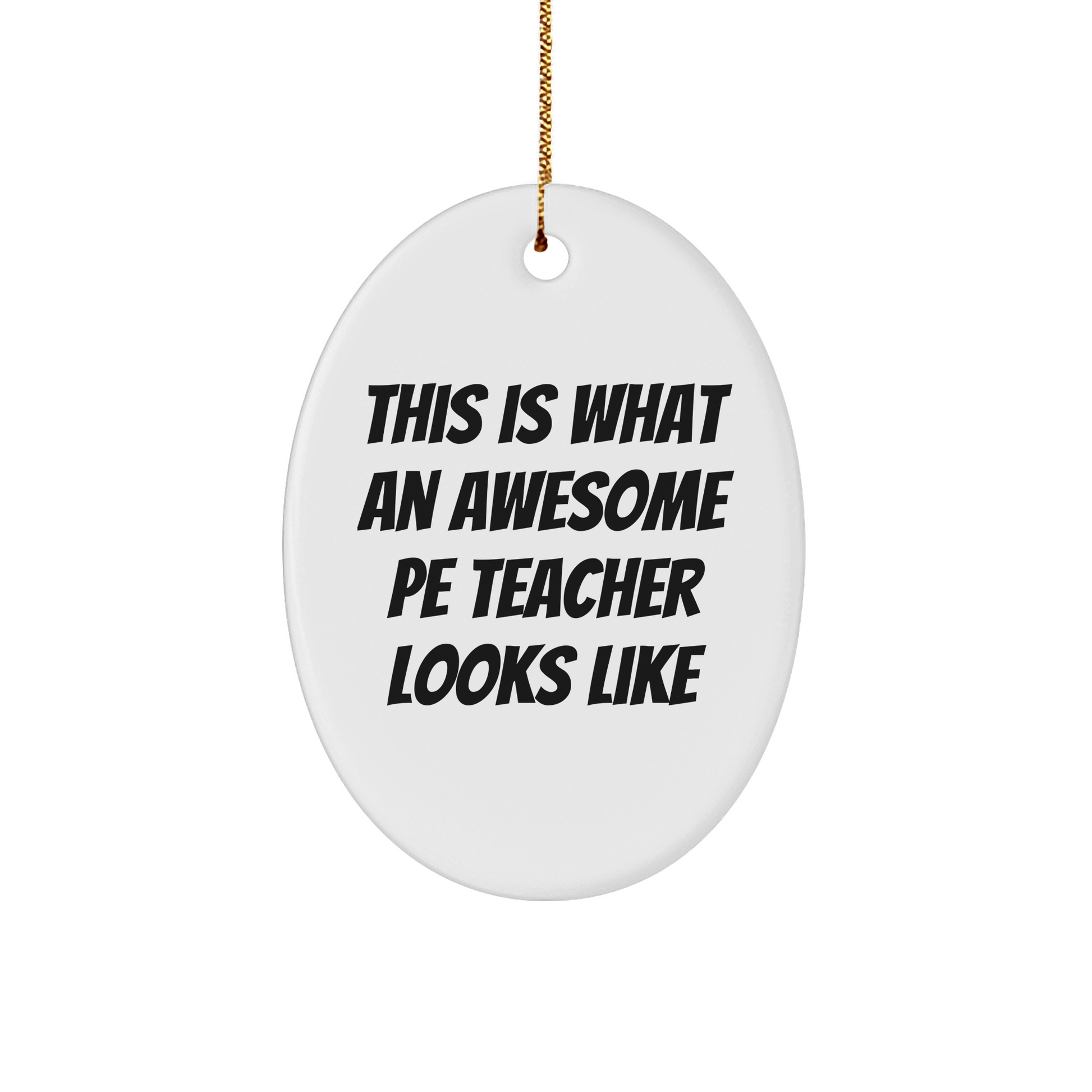 Funny PE Teacher Gifts from Friends for Men - This Is What An Awesome PE Teacher Looks Like Oval Ornament, Christmas Unique Presents - Victory Thru Vision 