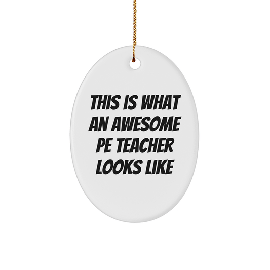Funny PE Teacher Gifts from Friends for Men - This Is What An Awesome PE Teacher Looks Like Oval Ornament, Christmas Unique Presents - Victory Thru Vision 