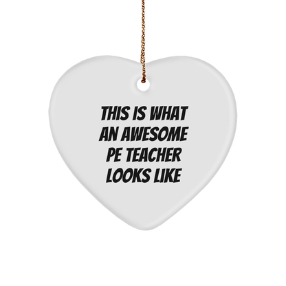 Funny PE Teacher Heart Ornament Gifts from Friends, for Awesome PE Teachers This Is What An Awesome PE Teacher Looks Like Christmas Unique Gifts - Victory Thru Vision 