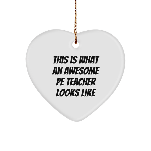Funny PE Teacher Heart Ornament Gifts from Friends, for Awesome PE Teachers This Is What An Awesome PE Teacher Looks Like Christmas Unique Gifts - Victory Thru Vision 