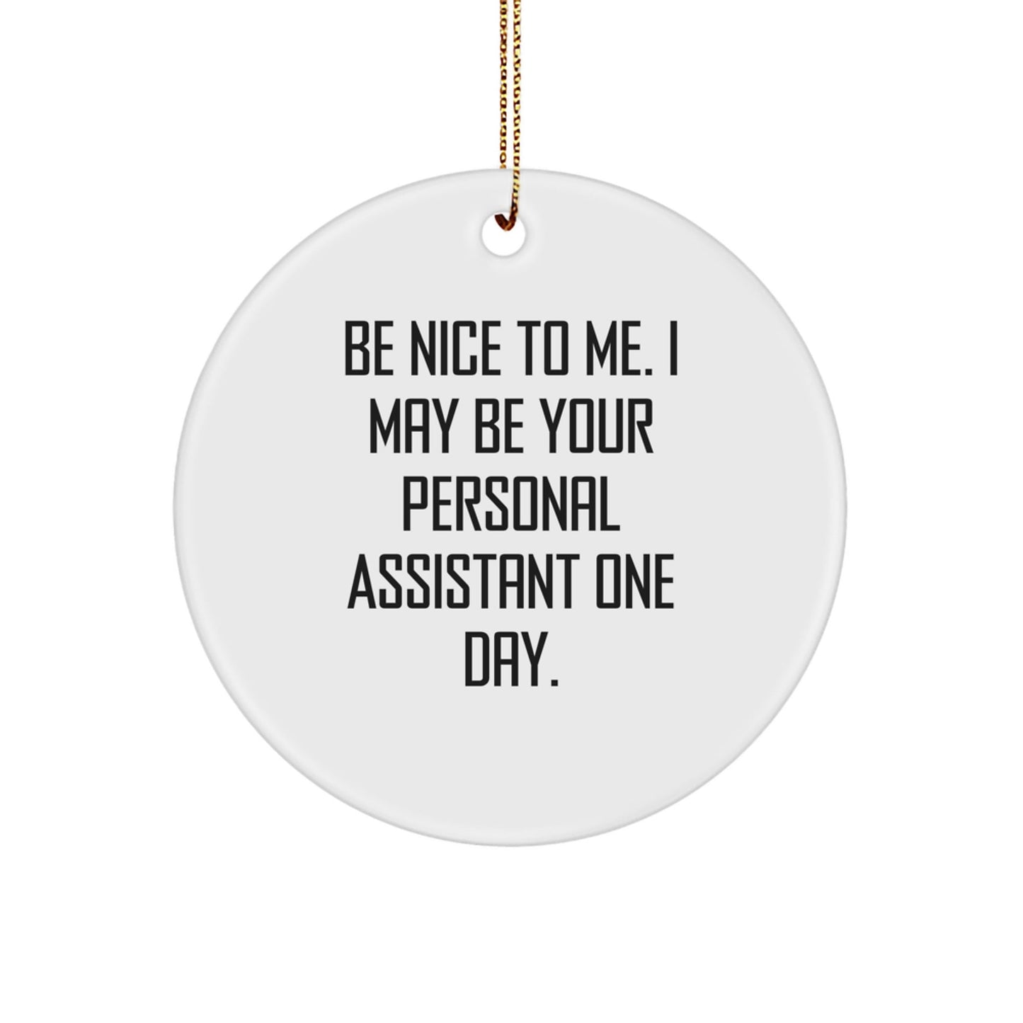 Funny Personal Assistant Gifts from Men - Be Nice To Me. I May Be Your Personal Assistant One Day. - Circle Ornament for Christmas - Victory Thru Vision