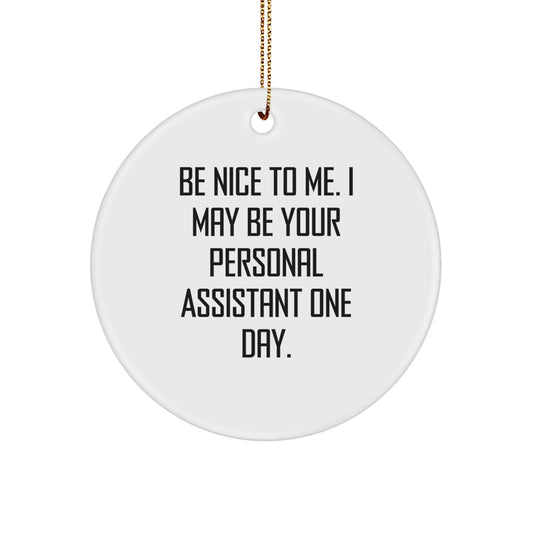 Funny Personal Assistant Gifts from Men - Be Nice To Me. I May Be Your Personal Assistant One Day. - Circle Ornament for Christmas - Victory Thru Vision