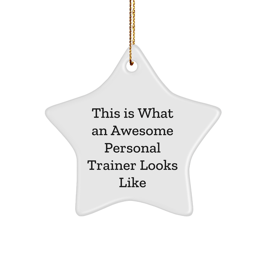 Funny Personal Trainer Gifts from Men to Friends for Christmas - Star Ornament with Quote 'This Is What An Awesome Personal Trainer Looks Like' - Unique Gifts for Personal Trainers - Victory Thru Vision
