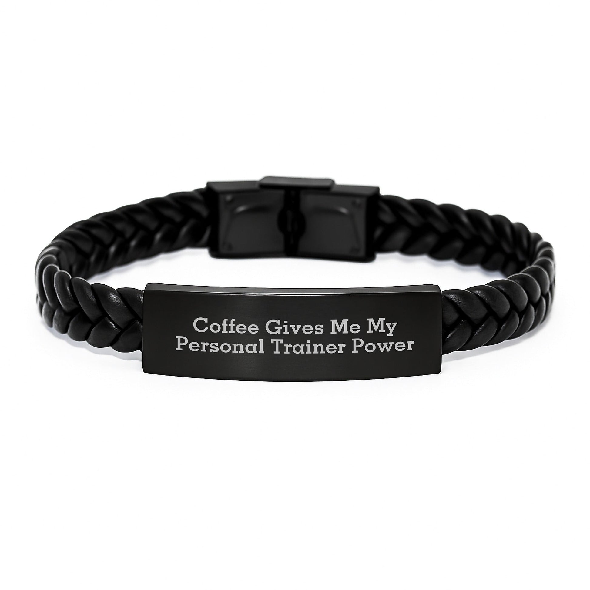 Funny Personal Trainer Power Gift for Men and Women - Coffee Inscribed Interlaced Leather Bracelet, Birthday Unique Gifts from Friends to Co - workers - Gifts for Personal Trainers - Victory Thru Vision