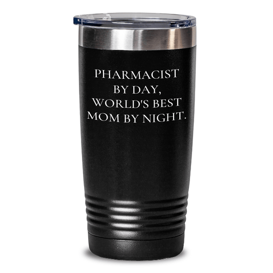 Funny Pharmacist Gifts from Mom - Pharmacist By Day, World's Best Mom By Night. Graduation Unique Gifts for Her 20oz or 30oz Tumbler - Victory Thru Vision