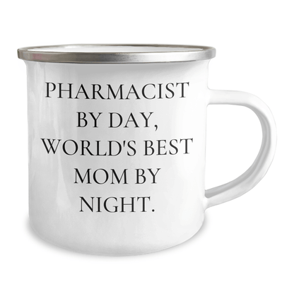 Funny Pharmacist Gifts - 'Pharmacist By Day, World's Best Mom By Night.' Camping Mug for Graduation, Stainless Steel with Enamel Finish, Gifts from Mom to Pharmacist - Victory Thru Vision