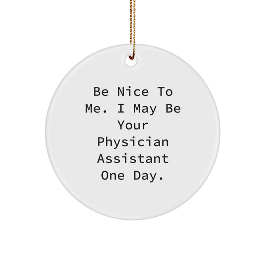 Funny Physician Assistant Gifts from Friends - Circle Ornament with Inspirational Quote 'Be Nice To Me. I May Be Your Physician Assistant One Day.' for Christmas - Victory Thru Vision