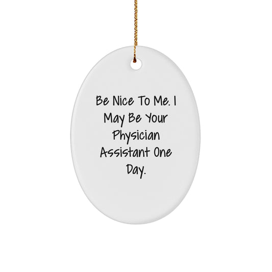 Funny Physician Assistant Oval Ornament Gifts from Friends to Physician Assistant, Be Nice To Me, Christmas Unique Presents - Victory Thru Vision