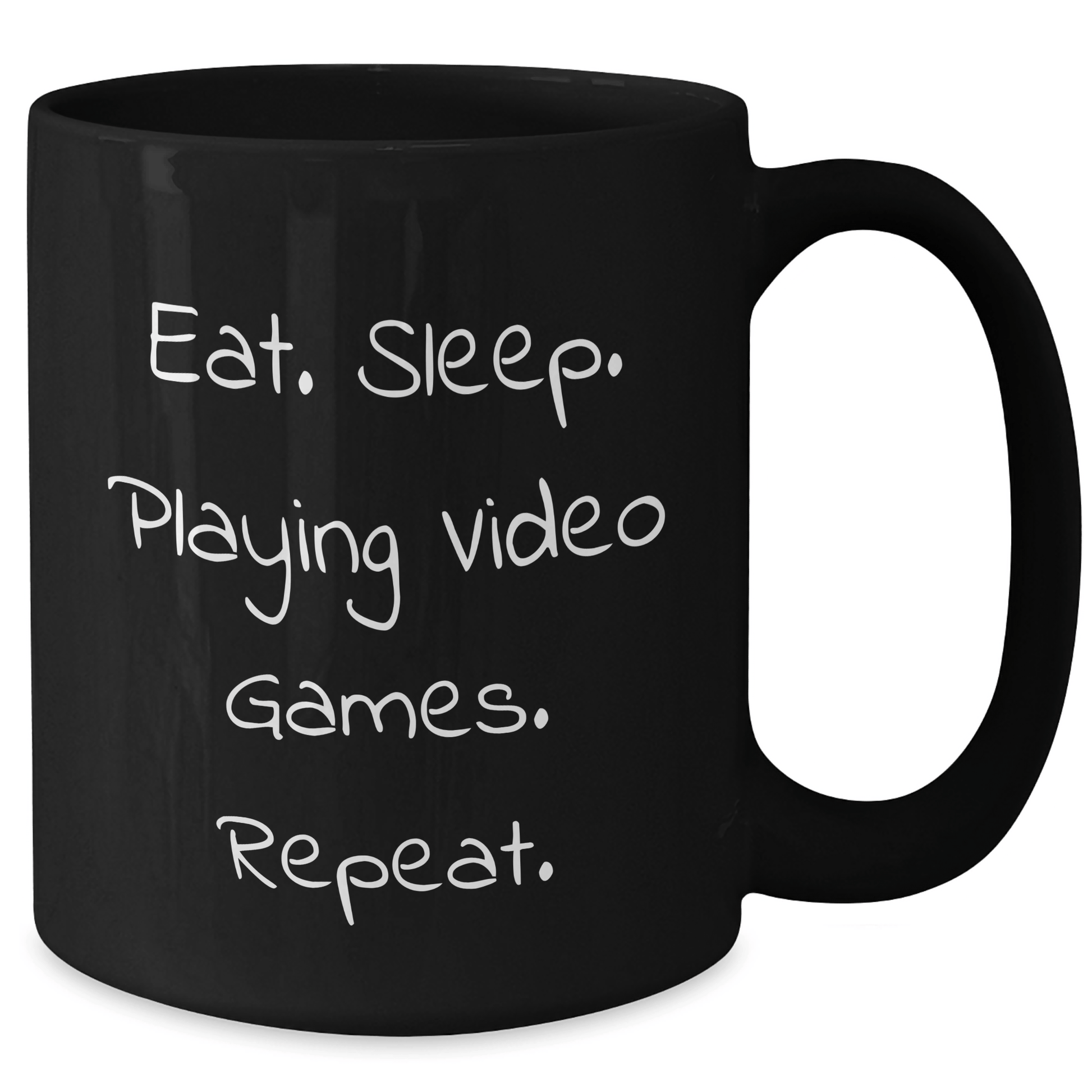 Funny Playing Video Games Gifts for Him - Eat. Sleep. Playing Video Games. Repeat. Black Coffee Mug, Father's Day Unique Gifts from Men to Family - Victory Thru Vision 