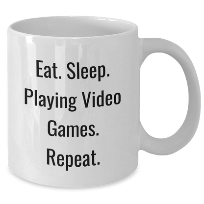 Funny Playing Video Games Gifts from Friends and Family on Father's Day - Eat. Sleep. Playing Video Games. Repeat. White Coffee Mug - Victory Thru Vision 