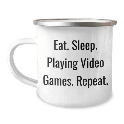 Funny Playing Video Games Gifts from Men for Friends and Family Camping Mug with Quote 'Eat. Sleep. Playing Video Games. Repeat.' for Father's Day - Victory Thru Vision 