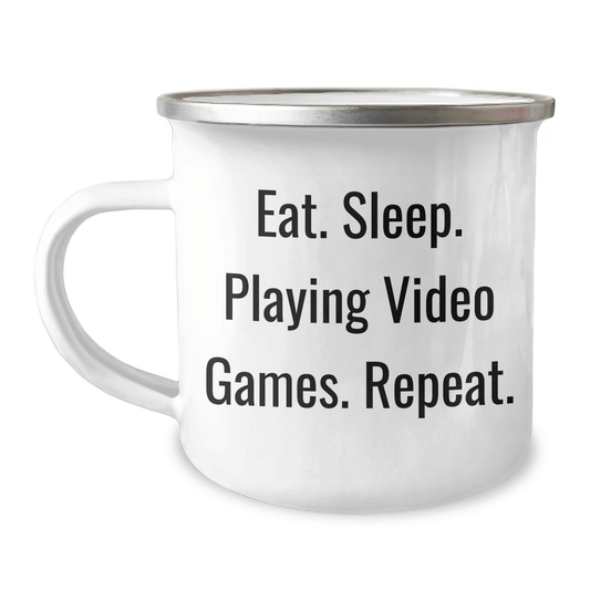 Funny Playing Video Games Gifts from Men for Friends and Family Camping Mug with Quote 'Eat. Sleep. Playing Video Games. Repeat.' for Father's Day - Victory Thru Vision 